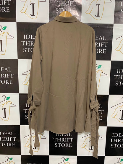 SHEIN |L| BUST 23| A25| TAUPE LONG-SLEEVE TIE-CUFF SHIRT DRESS / TUNIC