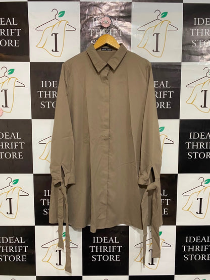 SHEIN |L| BUST 23| A25| TAUPE LONG-SLEEVE TIE-CUFF SHIRT DRESS / TUNIC