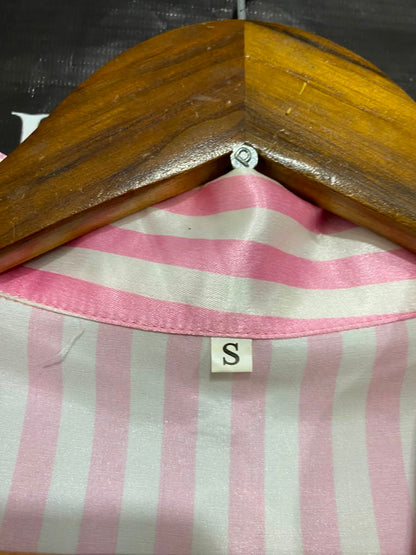 |S| A25| CLASSIC PINK AND WHITE STRIPED SATIN PAJAMA SET WITH PANTS