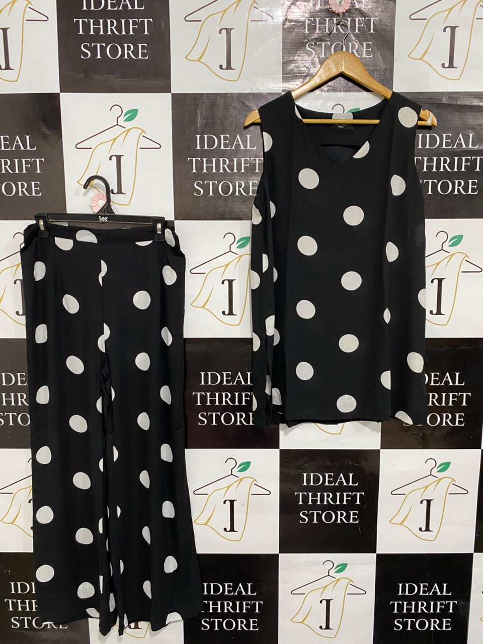 LIMELIGHT |M| A25| CHIC BLACK AND WHITE POLKA DOT TWO-PIECE WIDE-LEG CO-ORD SET