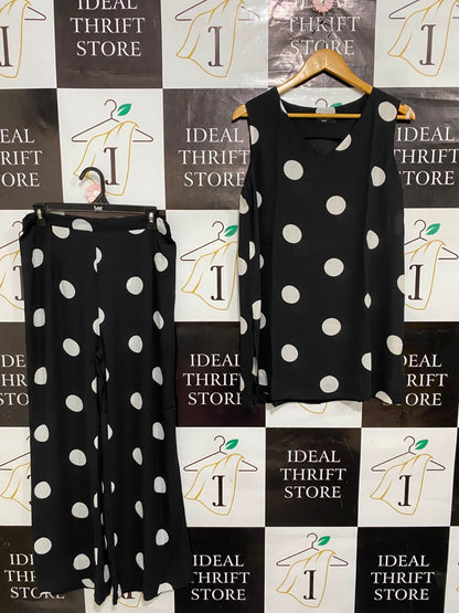 LIMELIGHT |M| A25| CHIC BLACK AND WHITE POLKA DOT TWO-PIECE WIDE-LEG CO-ORD SET