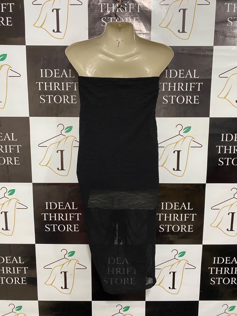 RIVER ISLAND |M| BUST 15| A25| BLACK STRAPLESS RUFFLED BODYCON MIDI DRESS