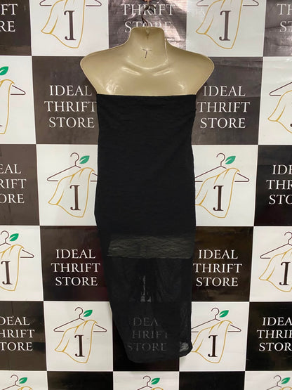 RIVER ISLAND |M| BUST 15| A25| BLACK STRAPLESS RUFFLED BODYCON MIDI DRESS