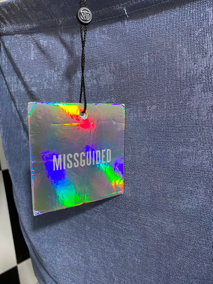 MISSGUIDED |M| BUST 15| A25| GLAMOROUS PERIWINKLE BLUE SHIMMER STRAPLESS BODYCON DRESS
