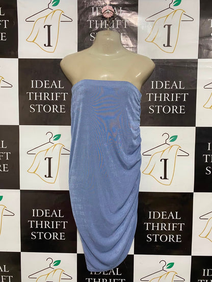 MISSGUIDED |M| BUST 15| A25| GLAMOROUS PERIWINKLE BLUE SHIMMER STRAPLESS BODYCON DRESS
