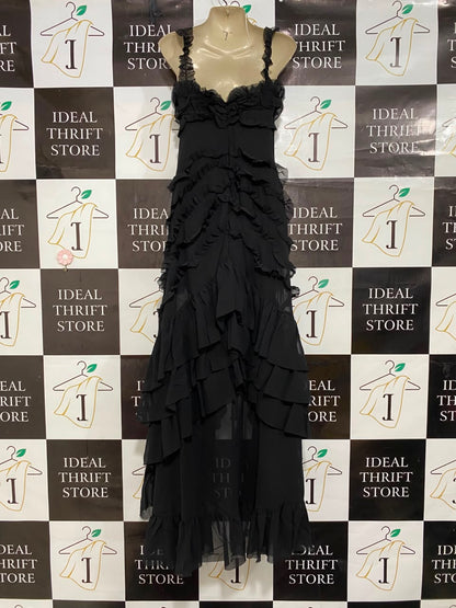 |S| BUST 15| A25| DRAMATIC BLACK RUFFLED TIERED MAXI DRESS