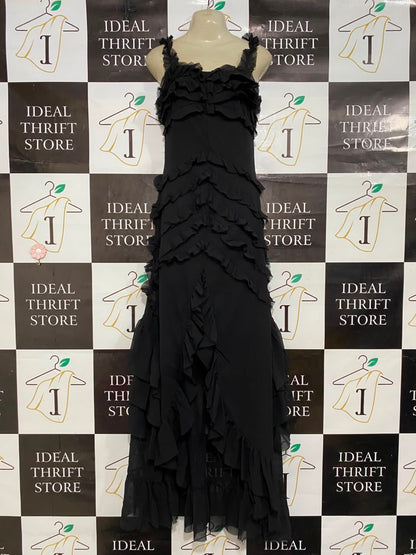 |S| BUST 15| A25| DRAMATIC BLACK RUFFLED TIERED MAXI DRESS