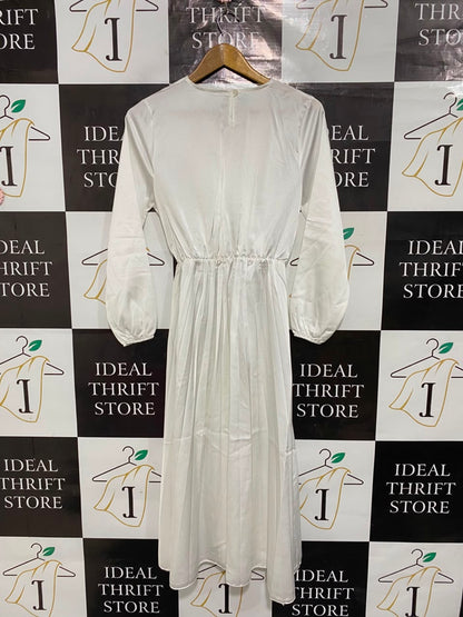 |S| BUST 16| A25| ELEGANT WHITE WRAP-STYLE LONG-SLEEVE MIDI DRESS