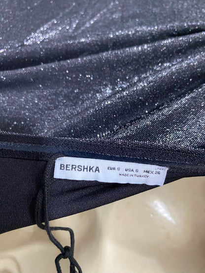 BERSHKA |S| BUST 15| A25| GLAMOROUS CHARCOAL BLACK SPARKLE STRAPLESS MAXI DRESS