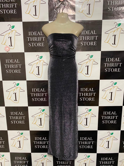BERSHKA |S| BUST 15| A25| GLAMOROUS CHARCOAL BLACK SPARKLE STRAPLESS MAXI DRESS