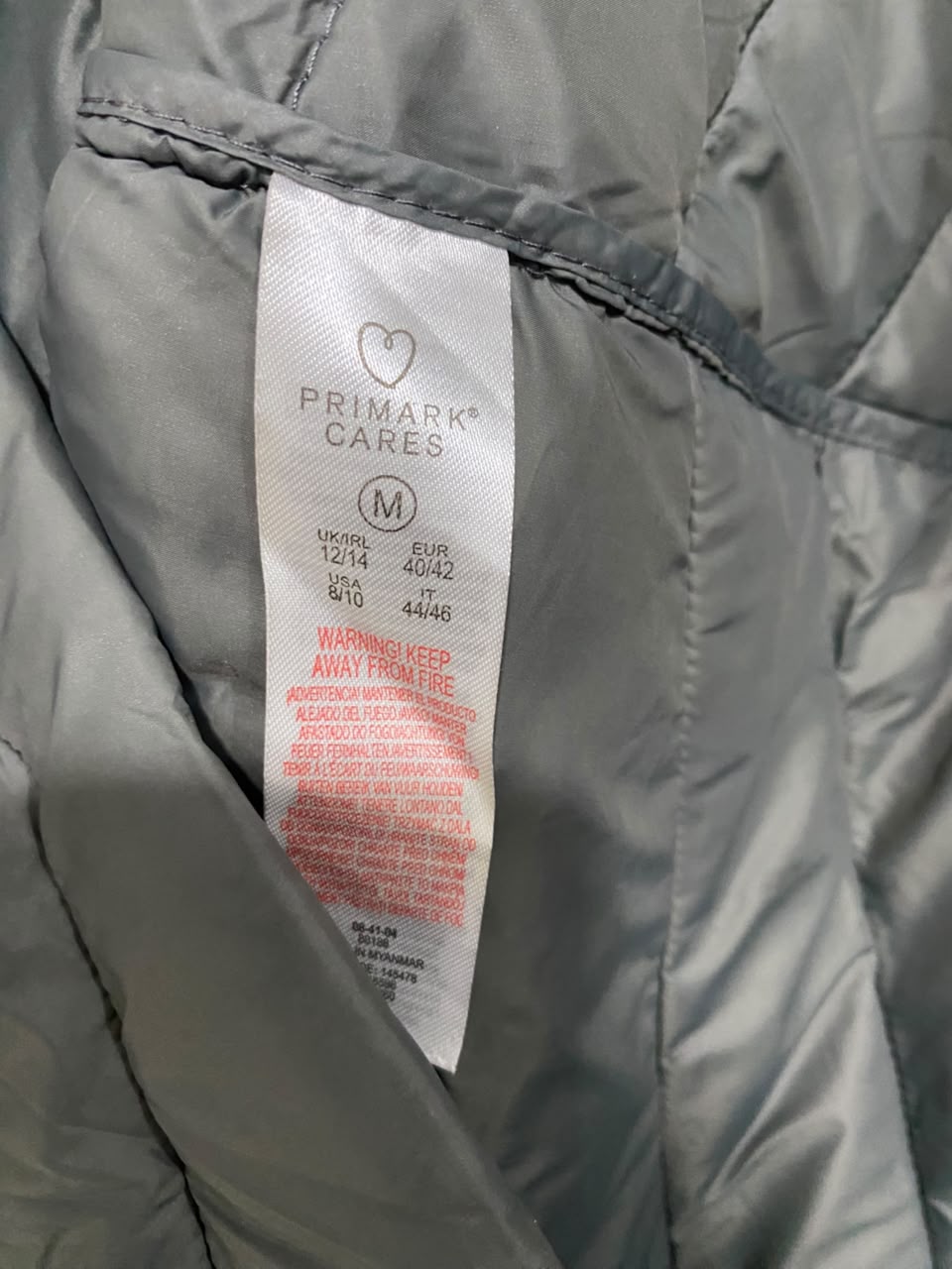 PRIMARK CARES |M| BUST 21| B33| DARK GRAY HOODED QUILTED LONG PUFFER COAT