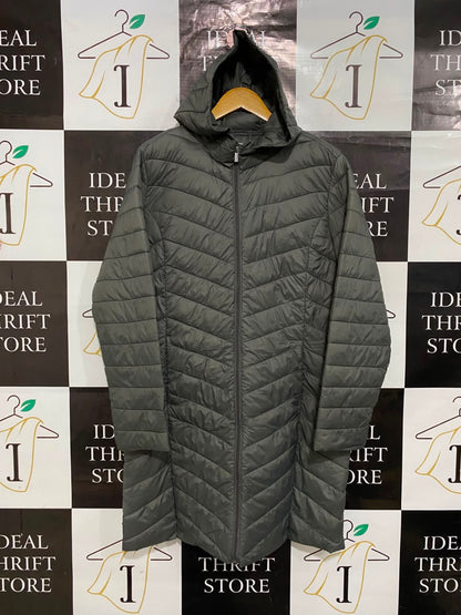 PRIMARK CARES |M| BUST 21| B33| DARK GRAY HOODED QUILTED LONG PUFFER COAT