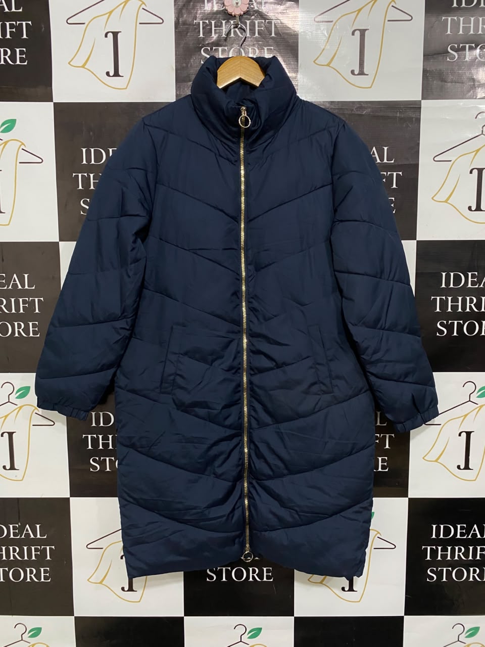 JACQUELINE DE YONG |M| BUST 21| B33| NAVY BLUE STAND-COLLAR LONG QUILTED PUFFER COAT