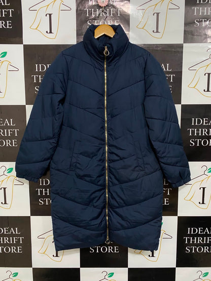 JACQUELINE DE YONG |M| BUST 21| B33| NAVY BLUE STAND-COLLAR LONG QUILTED PUFFER COAT