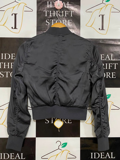 H&M |S| BUST 17| B36| CHIC CHARCOAL BLACK CROPPED SATIN BOMBER JACKET