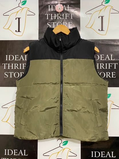 SHEIN |XS| BUST 21| B36| OLIVE GREEN AND BLACK COLORBLOCK QUILTED PUFFER VEST