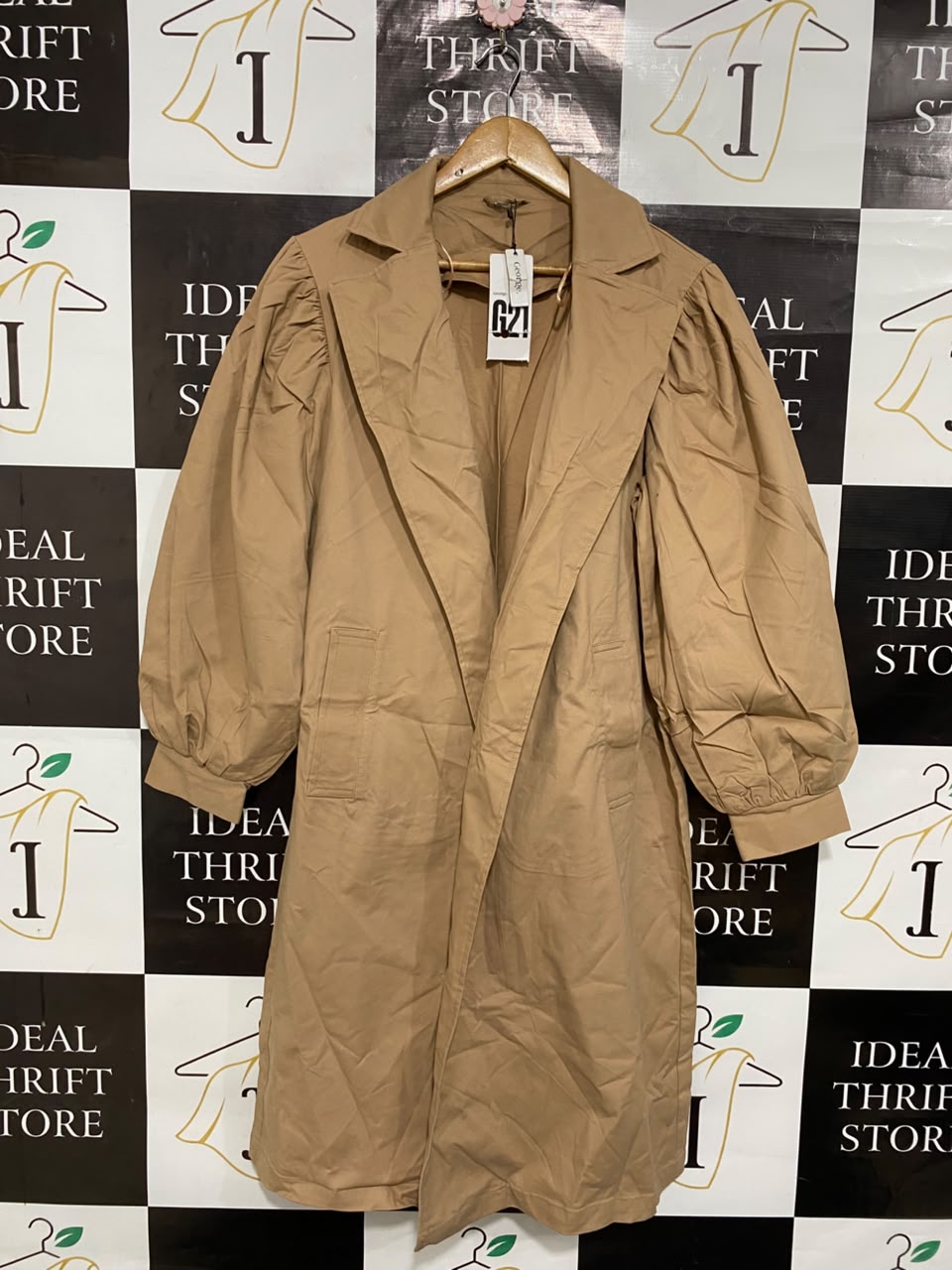 GEORGE |M| BUST 22| B36| CAMEL TRENCH COAT WITH PUFF SLEEVES DRESS