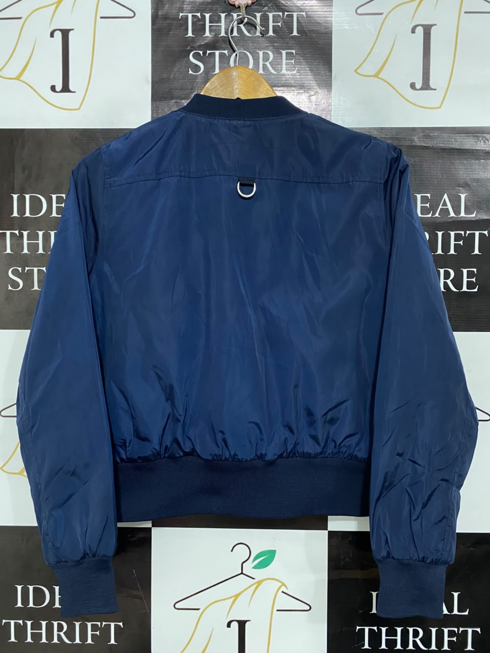 BRAVE SOUL |L| BUST 20| B43| NAVY BLUE CROPPED SATIN BOMBER JACKET