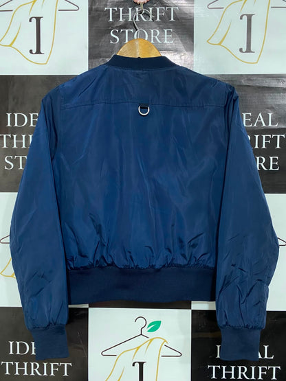 BRAVE SOUL |L| BUST 20| B43| NAVY BLUE CROPPED SATIN BOMBER JACKET