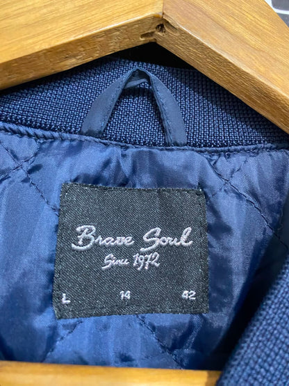 BRAVE SOUL |L| BUST 20| B43| NAVY BLUE CROPPED SATIN BOMBER JACKET