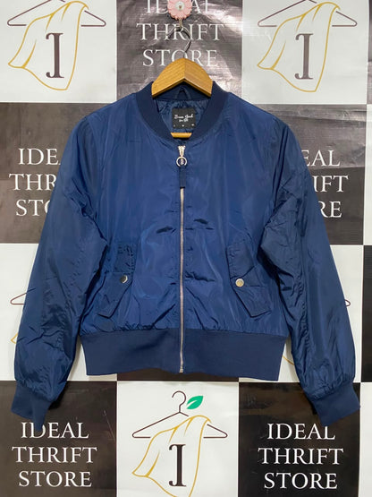 BRAVE SOUL |L| BUST 20| B43| NAVY BLUE CROPPED SATIN BOMBER JACKET