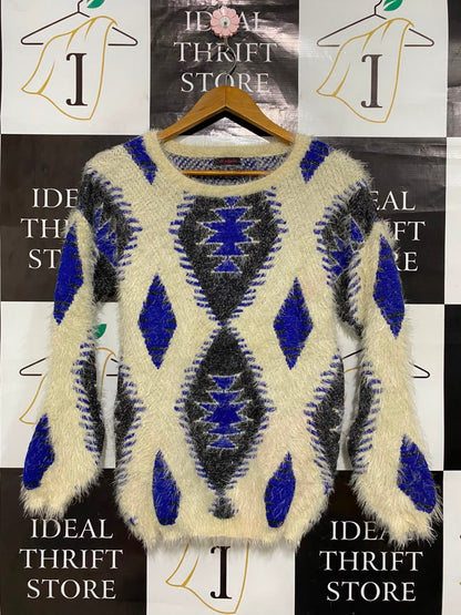 M STYLE |S| BUST 17| B43| OVERSIZED AZTEC-PRINT FUZZY KNIT SWEATER