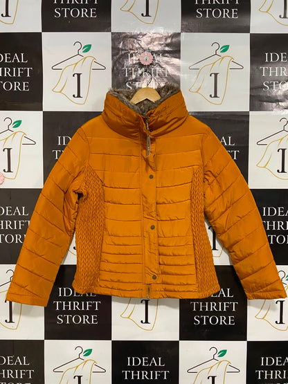 TU WOMAN |L| BUST 22| B43| MUSTARD YELLOW QUILTED PUFFER JACKET WITH FAUX FUR LINING