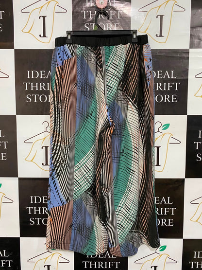 ANNA FIELD |L| WAIST 32| A24| ABSTRACT MULTICOLOR PRINT WIDE-LEG TIE-WAIST TROUSERS