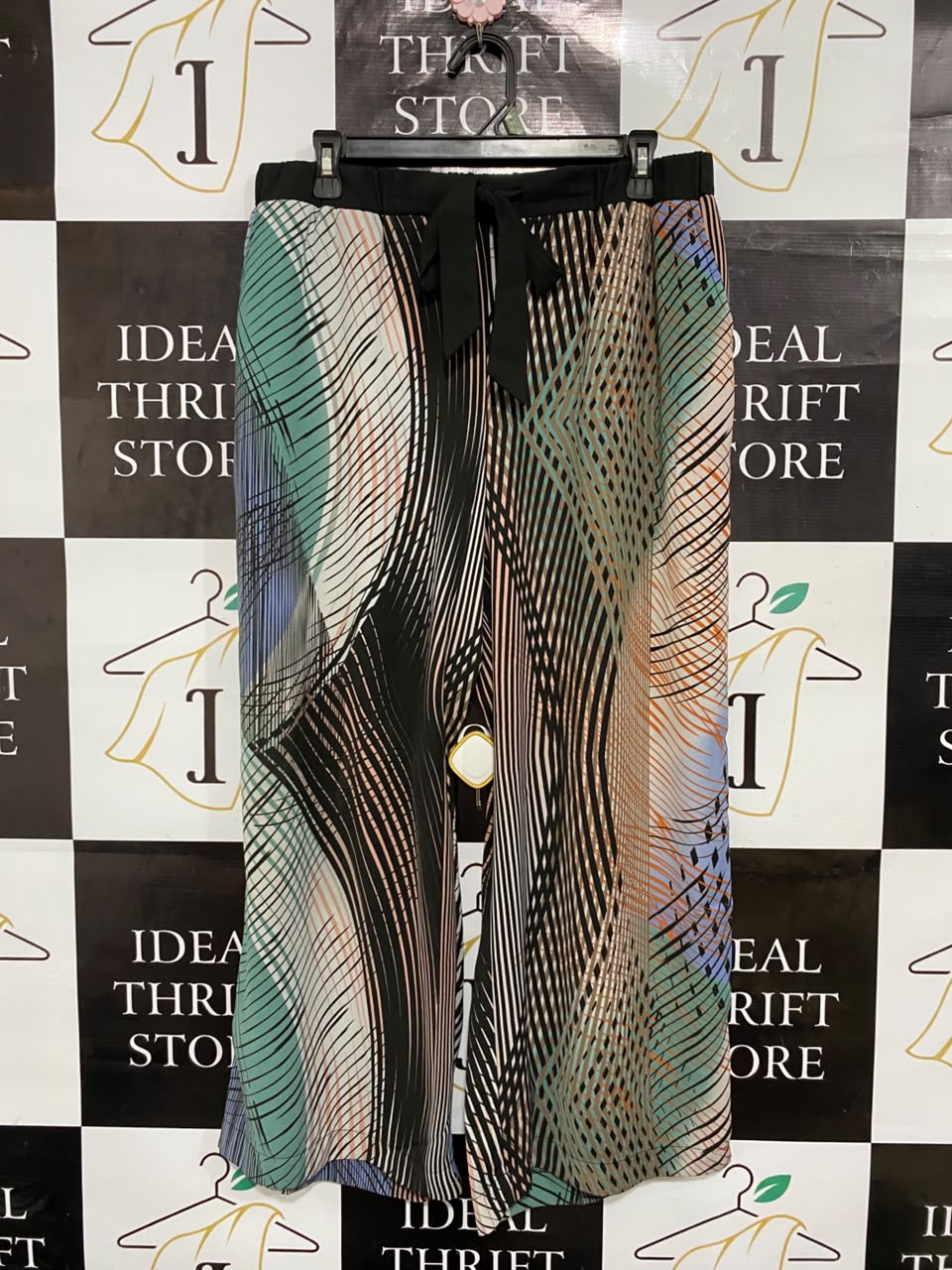 ANNA FIELD |L| WAIST 32| A24| ABSTRACT MULTICOLOR PRINT WIDE-LEG TIE-WAIST TROUSERS