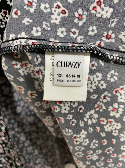 CURVZY |XL| WAIST 32| A24| BLACK DITSY FLORAL MIDI SKIRT WITH FRONT BUTTONS