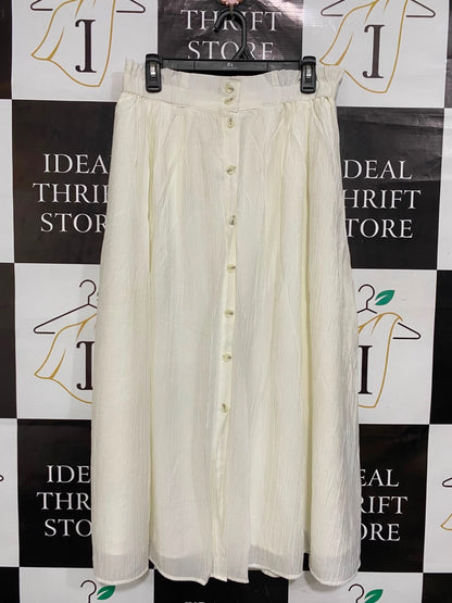 H&M |M| WAIST 29| A24| CREAM CRINKLE BUTTON-FRONT MIDI SKIRT