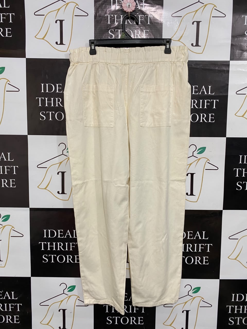 ZARA |L| WAIST 34| A24| CREAM CASUAL DRAWSTRING TROUSERS