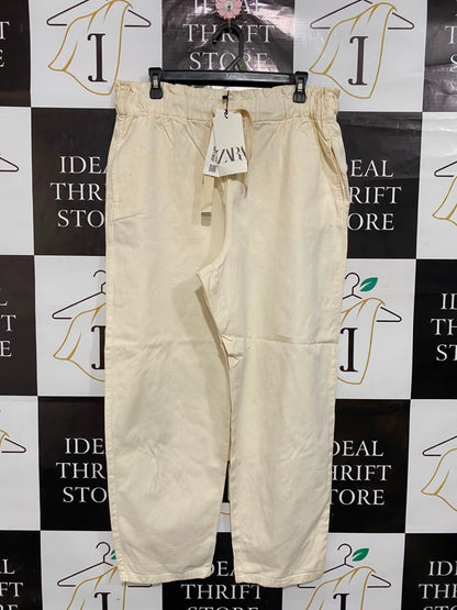ZARA |L| WAIST 34| A24| CREAM CASUAL DRAWSTRING TROUSERS