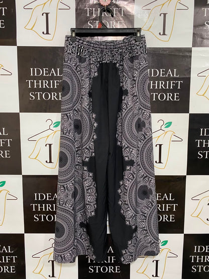 |S/M| WAIST 28| A24| BLACK AND WHITE MANDALA PRINT WIDE-LEG PALAZZO TROUSERS
