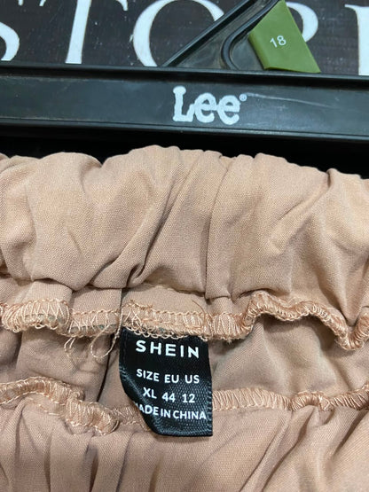 SHEIN |XL| WAIST 32| A24| EARTH-TONE GEOMETRIC PRINT SHEER OVERLAY MIDI SKIRT