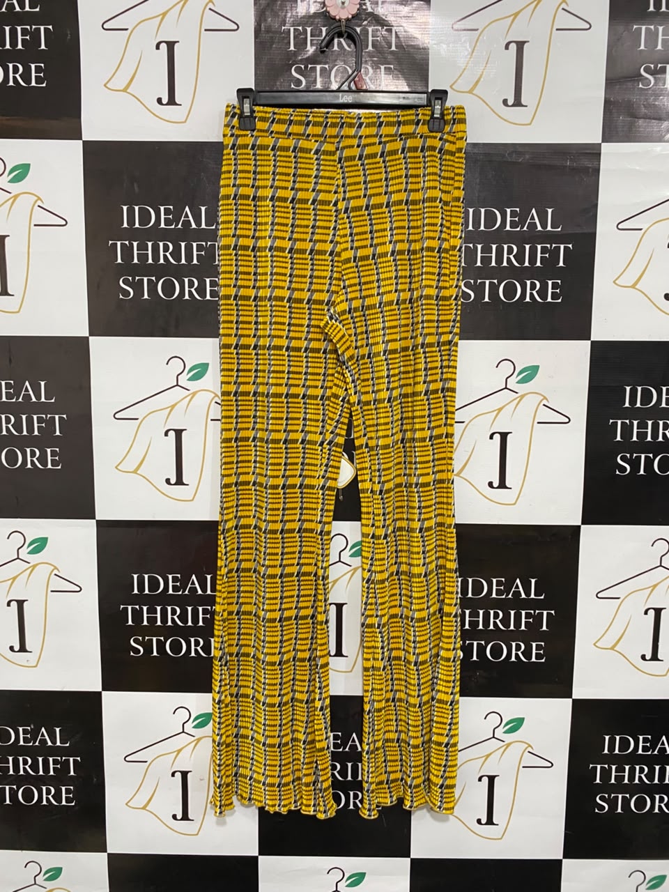 ZARA |M| WAIST 26| A24| YELLOW AND BLACK CHECKED PLEATED FLARED TROUSERS