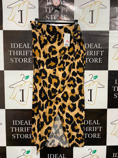 F&F |L| WAIST 30| A24| LEOPARD PRINT WRAP-STYLE MIDI SKIRT