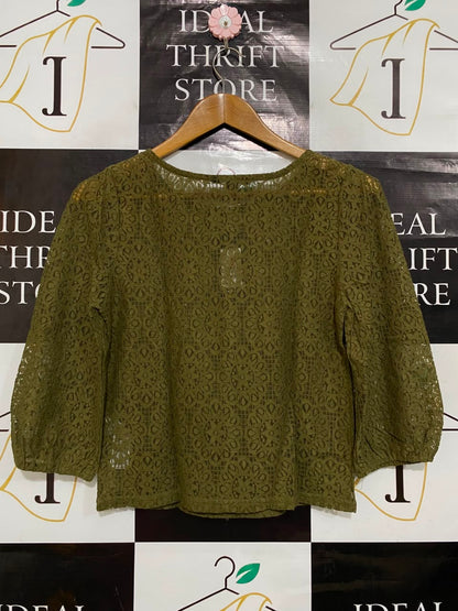 NEW LOOK |S| BUST 16| A24| OLIVE GREEN LACE OVERLAY TOP