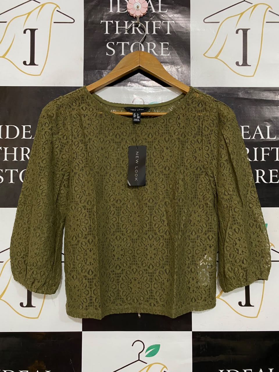 NEW LOOK |S| BUST 16| A24| OLIVE GREEN LACE OVERLAY TOP