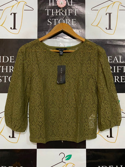 NEW LOOK |S| BUST 16| A24| OLIVE GREEN LACE OVERLAY TOP