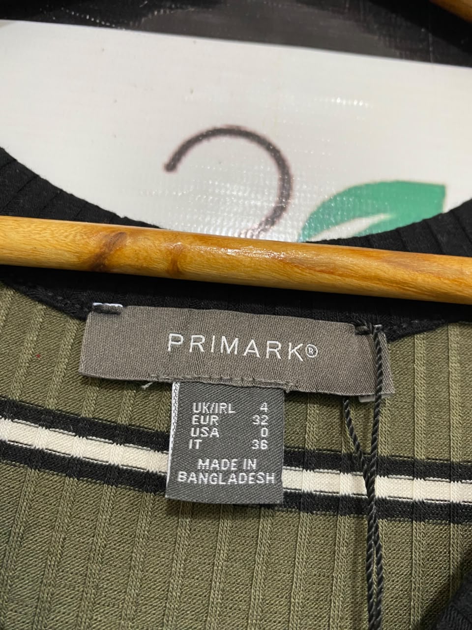 PRIMARK |XS| BUST 11| A24| OLIVE GREEN STRIPED RIBBED BUTTON-FRONT MIDI DRESS