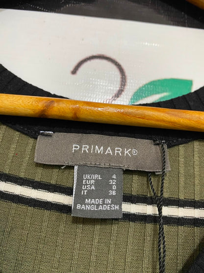 PRIMARK |XS| BUST 11| A24| OLIVE GREEN STRIPED RIBBED BUTTON-FRONT MIDI DRESS