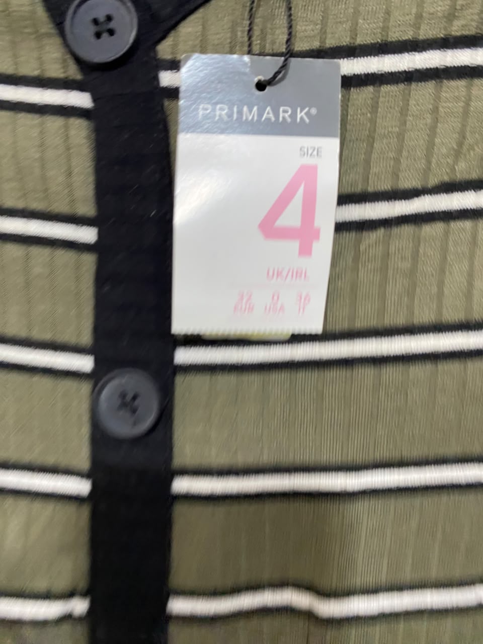 PRIMARK |XS| BUST 11| A24| OLIVE GREEN STRIPED RIBBED BUTTON-FRONT MIDI DRESS