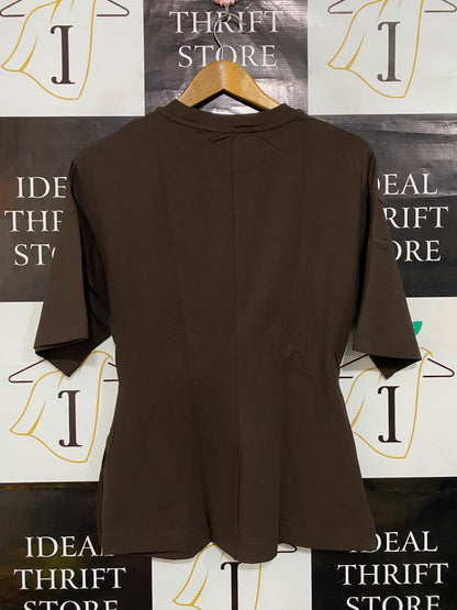 PRIMARK |S| BUST 17| A24| BROWN OVERSIZED T-SHIRT WITH GOLD-TONE WAIST RING ACCENT