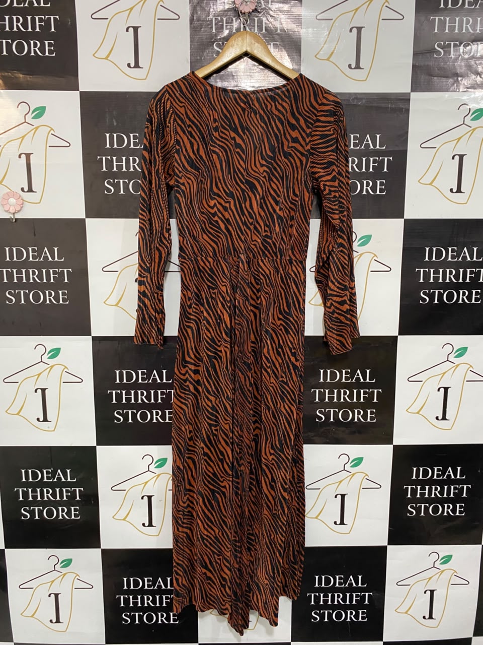 ASOS |S| BUST 17| A24| BROWN AND BLACK TIGER STRIPE WRAP-STYLE MAXI DRESS