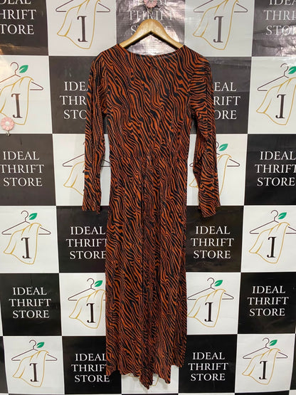 ASOS |S| BUST 17| A24| BROWN AND BLACK TIGER STRIPE WRAP-STYLE MAXI DRESS