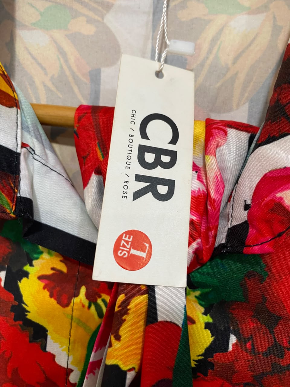 CBR |L| BUST 17| A24| BLACK AND WHITE STRIPE & RED FLORAL PRINT MIDI DRESS