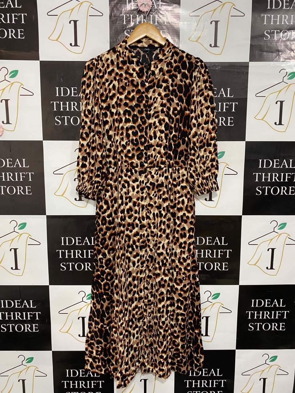 NEXT |L| BUST 19| A24| LEOPARD PRINT BUTTON-FRONT MIDI DRESS