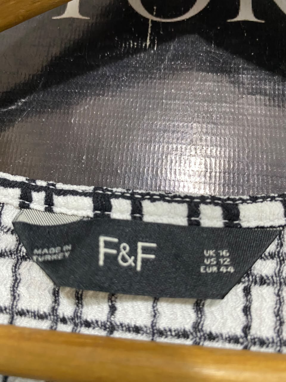 F&F |L| BUST 19| A24| BLACK AND WHITE GRID CHECK TIERED MIDI DRESS