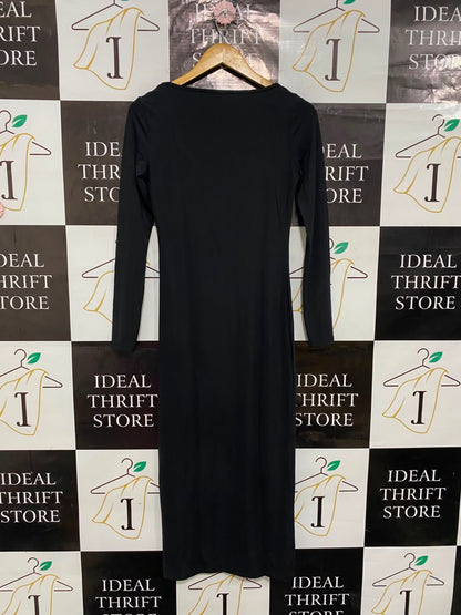 PRIMARK |S| BUST 15| A24| CLASSIC BLACK SCOOP NECK LONG-SLEEVE BODYCON MIDI DRESS